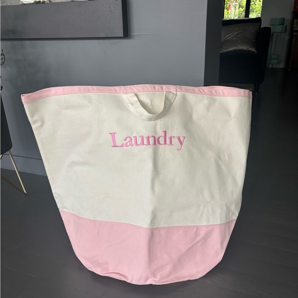 Pottery Barn Pink and Cream Laundry Bag Hamper - Picture 1 of 4